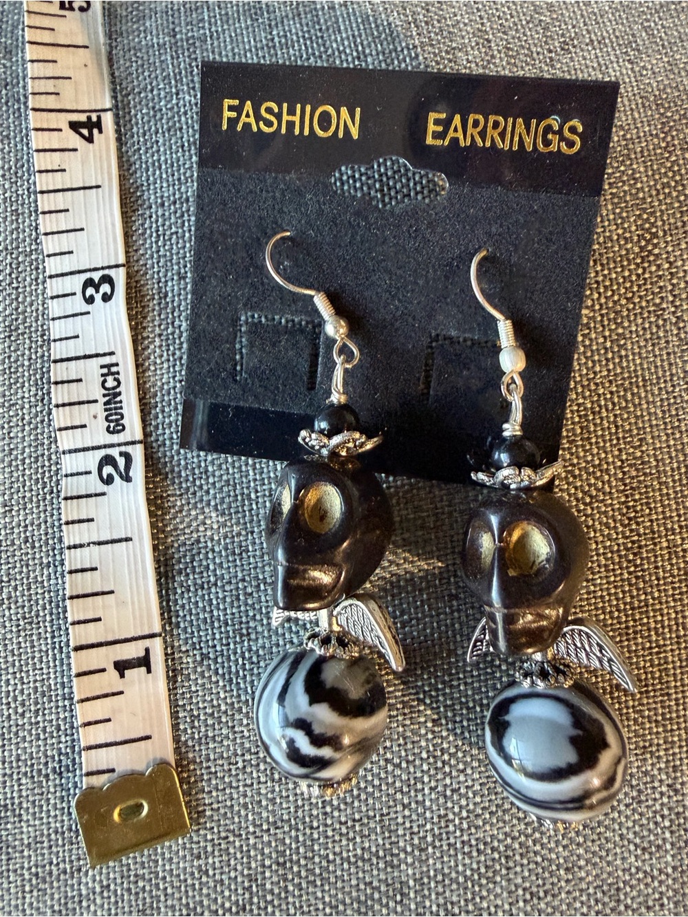 Black Skull and Orb Dangle Earrings